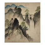 Japanese Shikishi Art Board Painting Mountain Valley River Waterfall Scene A853-AD - Painting-chidorivintage.com