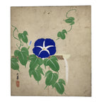 Japanese Shikishi Art Board Vtg Painting Morning Glory Summer Blue Green A856-AD - Painting-chidorivintage.com