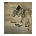 Japanese Shikishi Art Board Vtg Silk Painting Mountains Village Snow Gray A857-AD - Painting-chidorivintage.com