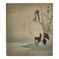 Japanese Shikishi Art Board Vtg Silk Painting River Waterside Bird Crane A858-AD - Painting-chidorivintage.com