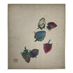 Japanese Shikishi Art Board Vtg Painting Strawberry Fruits Red Blue Green A861-AD - Painting-chidorivintage.com