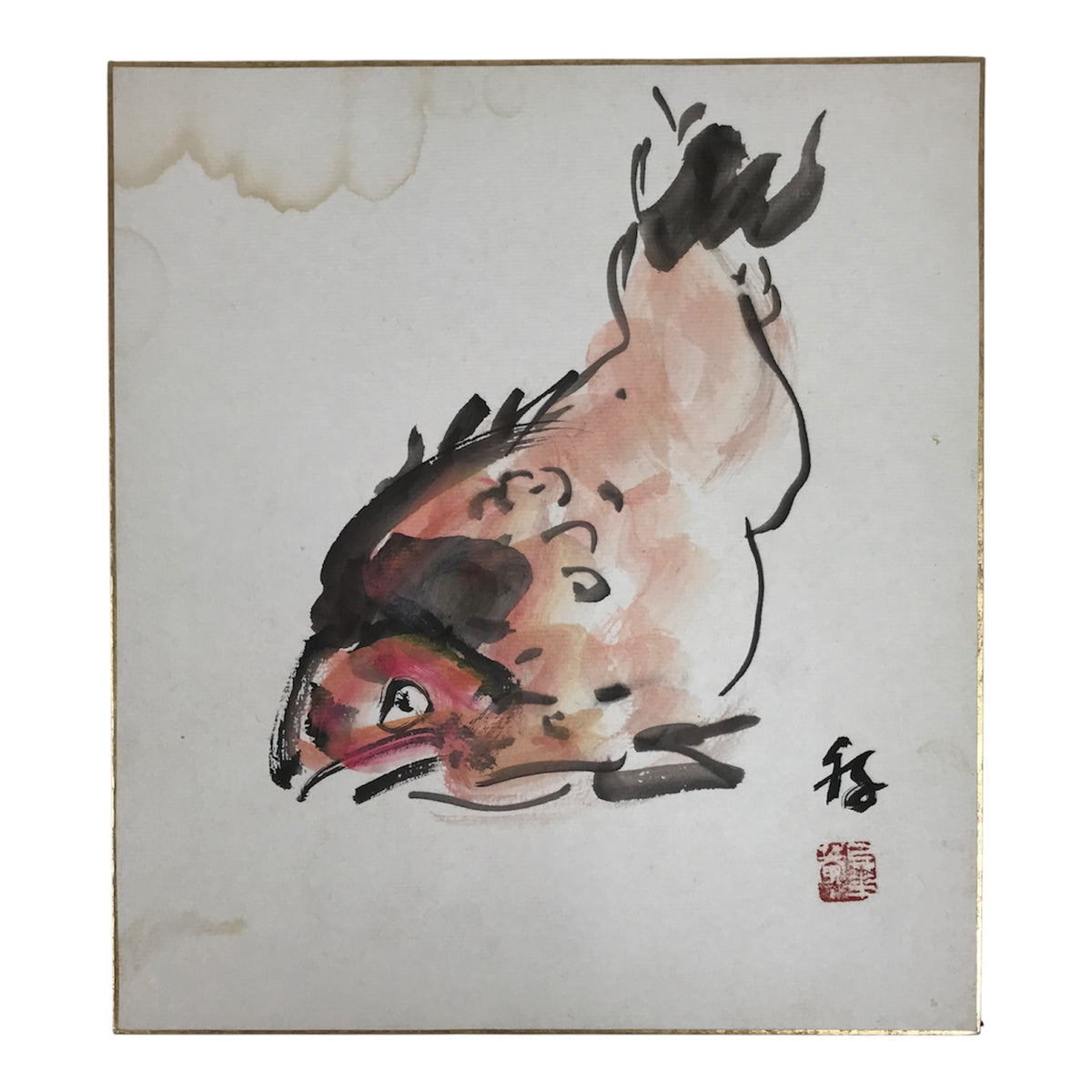 Japanese Shikishi Art Board Vtg Painting Fish Red Snapper Tai Red Pink A875-AD - Painting-chidorivintage.com