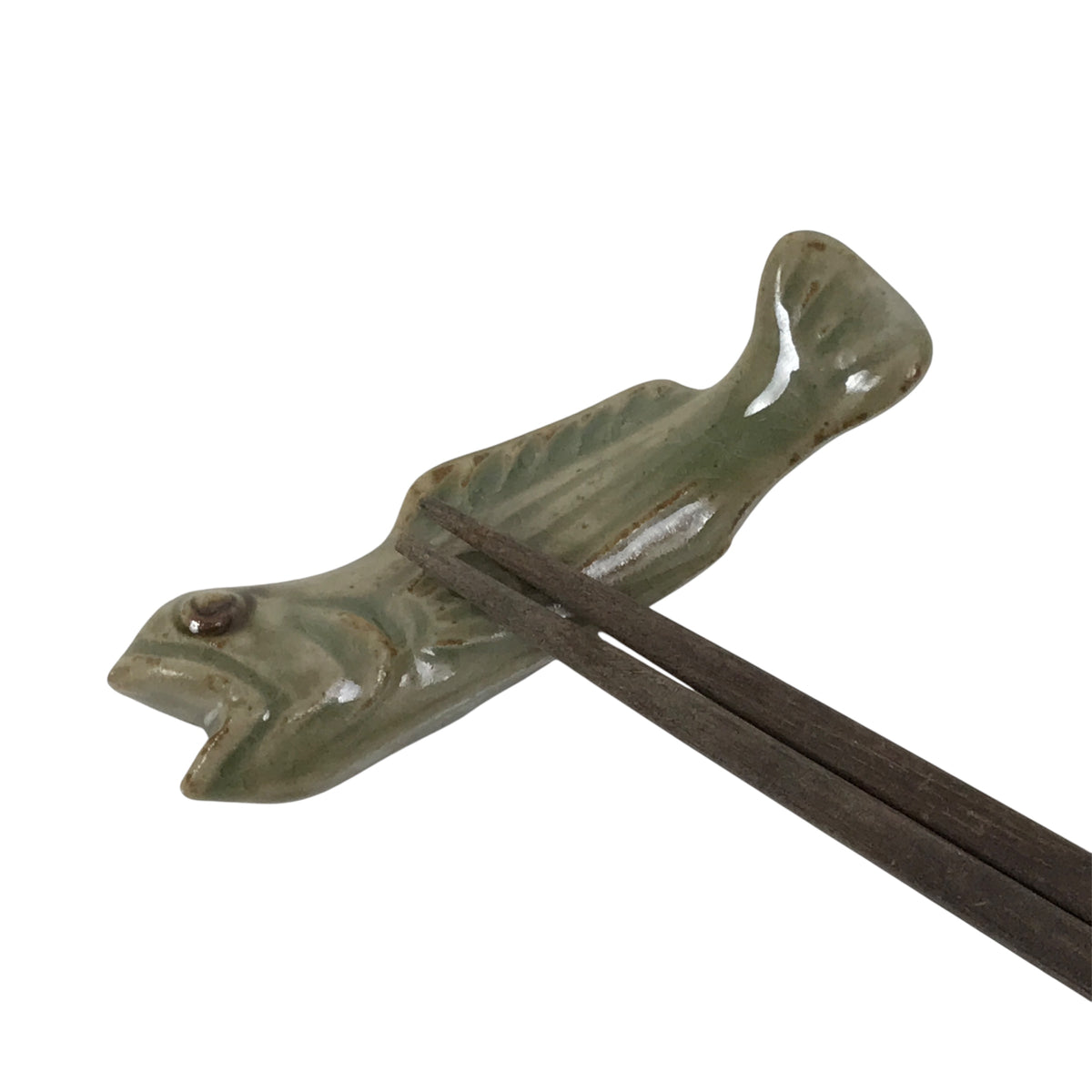 Japanese Ceramic Chopstick Rest Hashioki Vtg Utensil Holder Green Fish CR275-KT - Chopstick Holder-chidorivintage.com