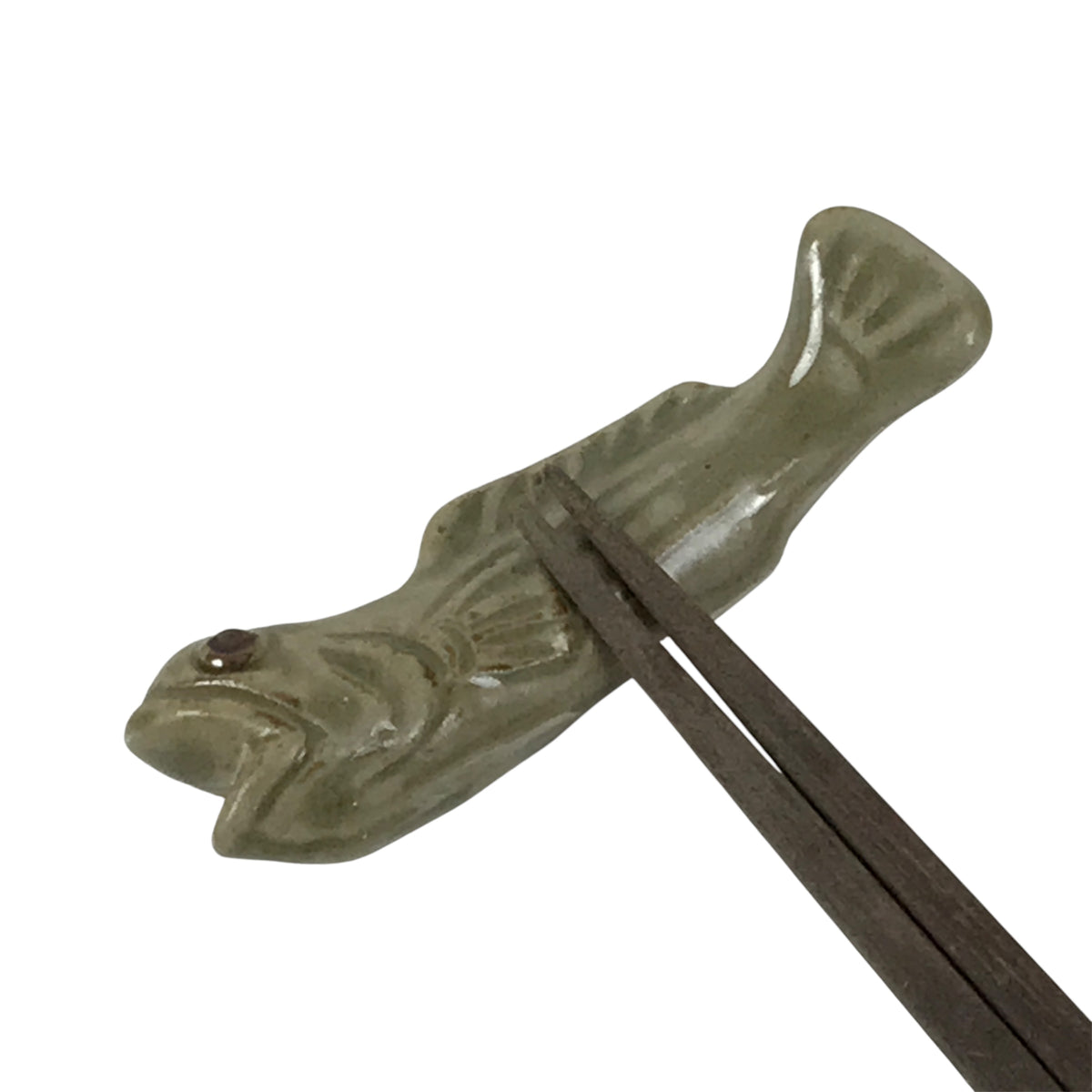 Japanese Ceramic Chopstick Rest Hashioki Vtg Utensil Holder Green Fish CR278-KT - Chopstick Holder-chidorivintage.com