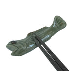 Japanese Ceramic Chopstick Rest Hashioki Vtg Utensil Holder Green Fish CR279-KT - Chopstick Holder-chidorivintage.com