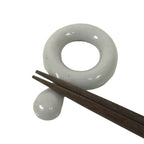 Japanese Porcelain Chopstick Rest Hashioki Vtg Utensil Holder Round White CR282-KT - Chopstick Holder-chidorivintage.com