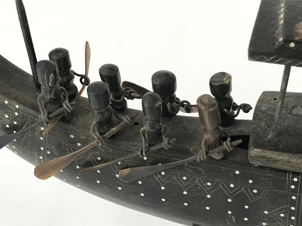 South East Asian Carved Wooden Boat Figure Vtg Ship Canoe Decoration Black BD925