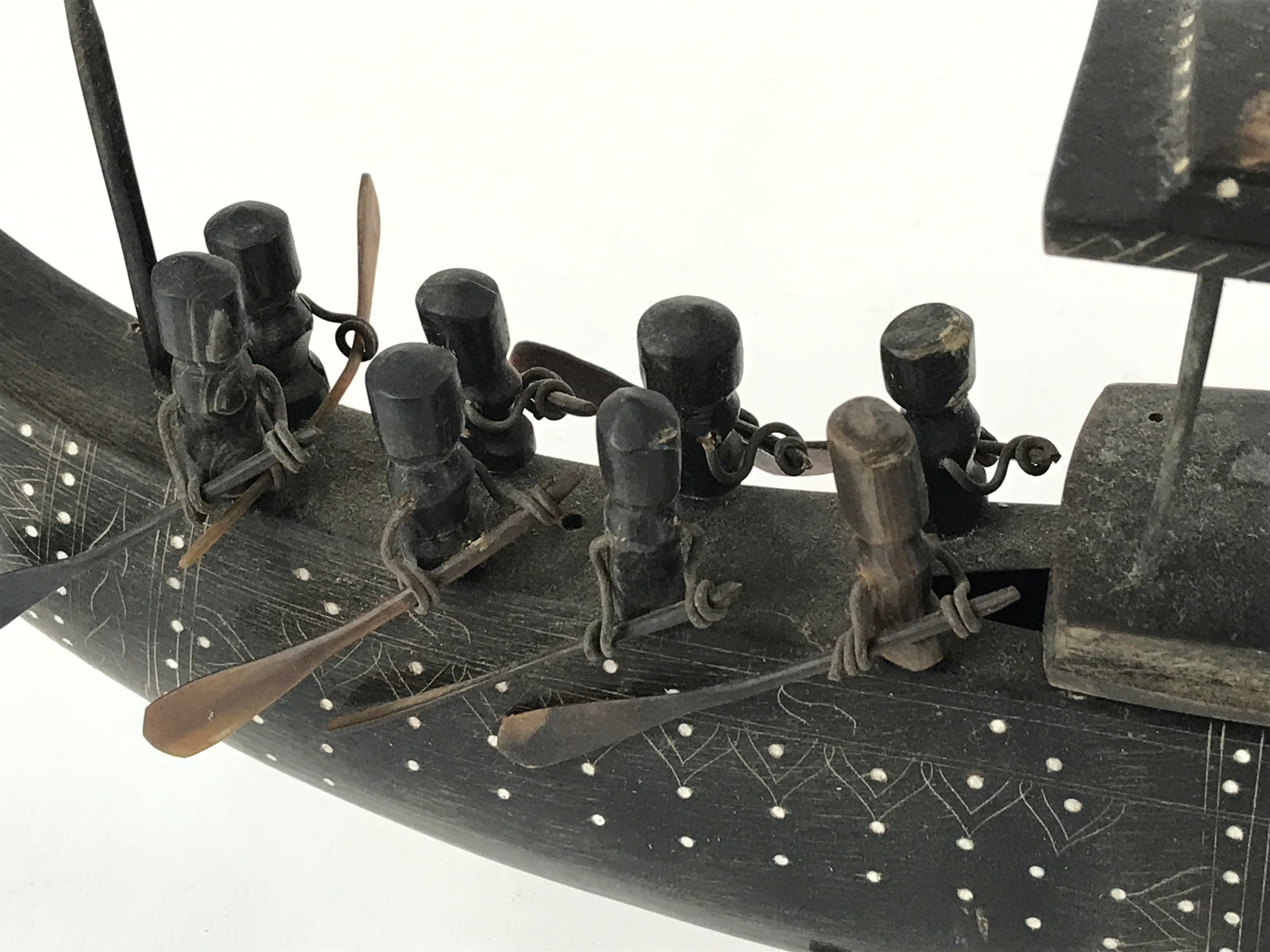 South East Asian Carved Wooden Boat Figure Vtg Ship Canoe Decoration Black BD925