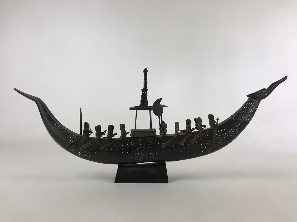 South East Asian Carved Wooden Boat Figure Vtg Ship Canoe Decoration Black BD925