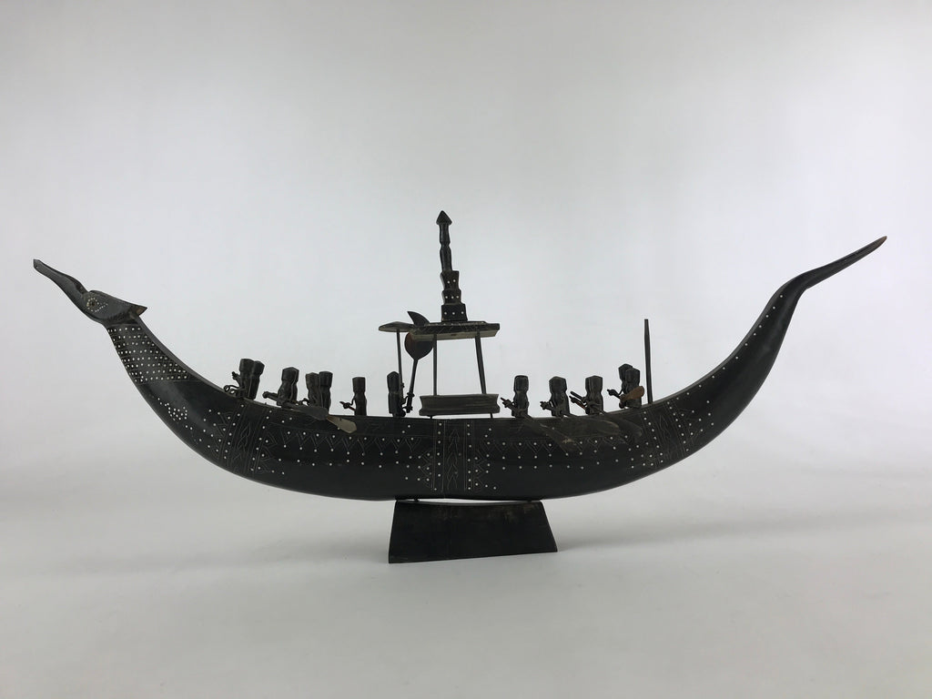 South East Asian Carved Wooden Boat Figure Vtg Ship Canoe Decoration Black BD925