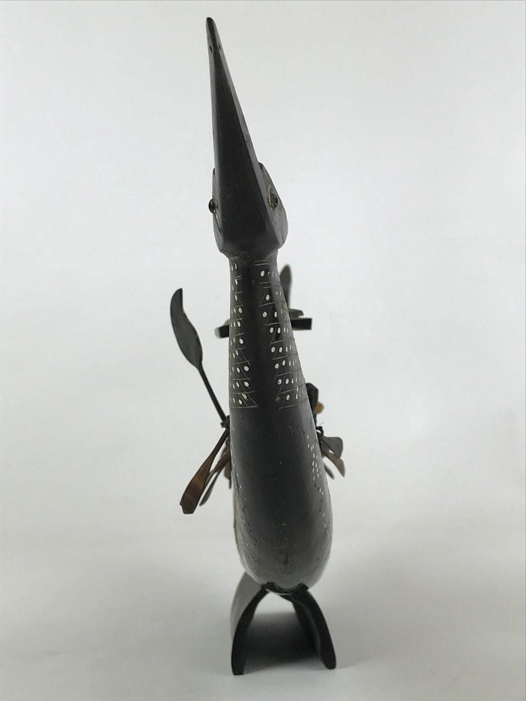 South East Asian Carved Wooden Boat Figure Vtg Ship Canoe Decoration Black BD925