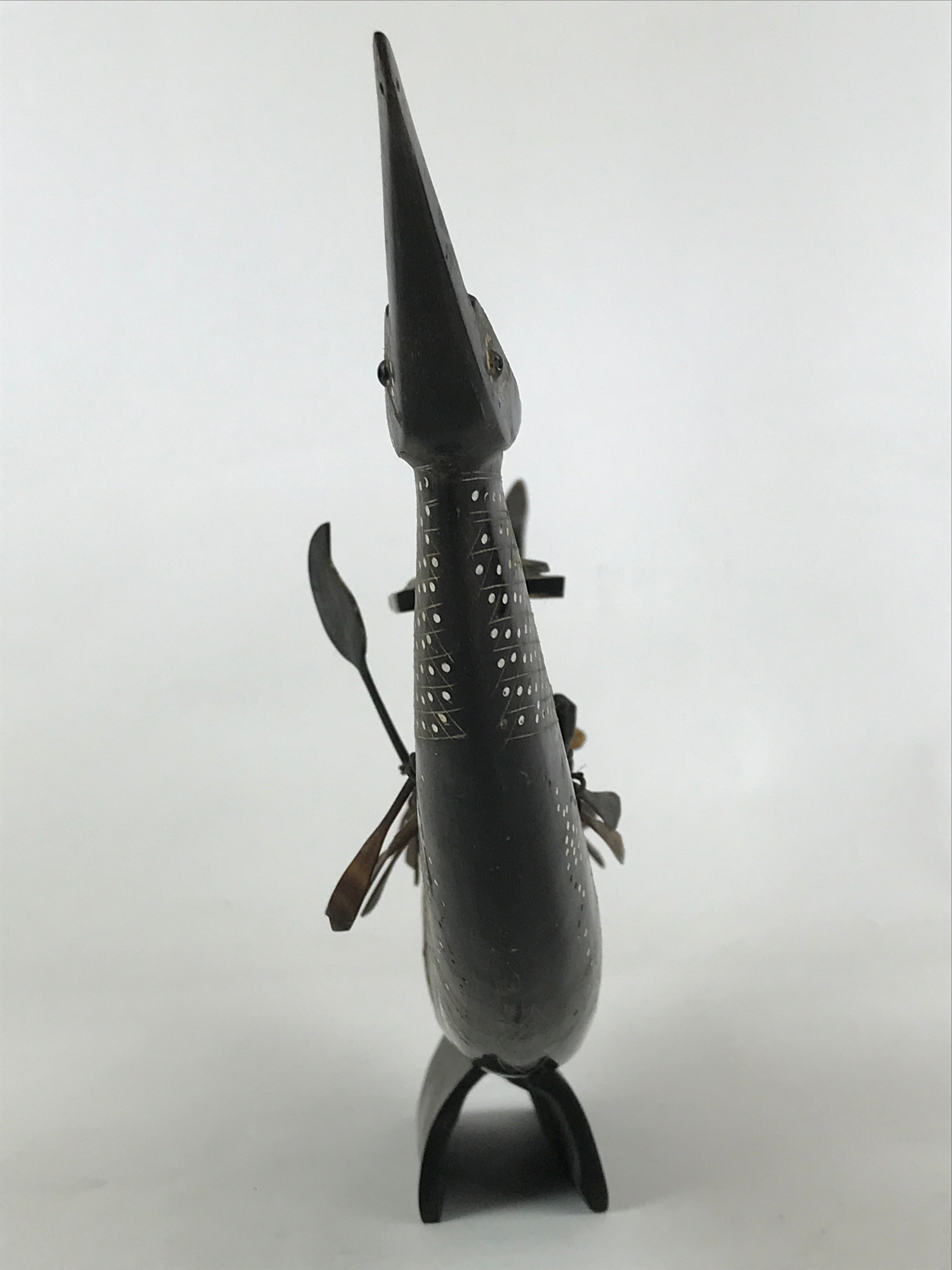 South East Asian Carved Wooden Boat Figure Vtg Ship Canoe Decoration Black BD925