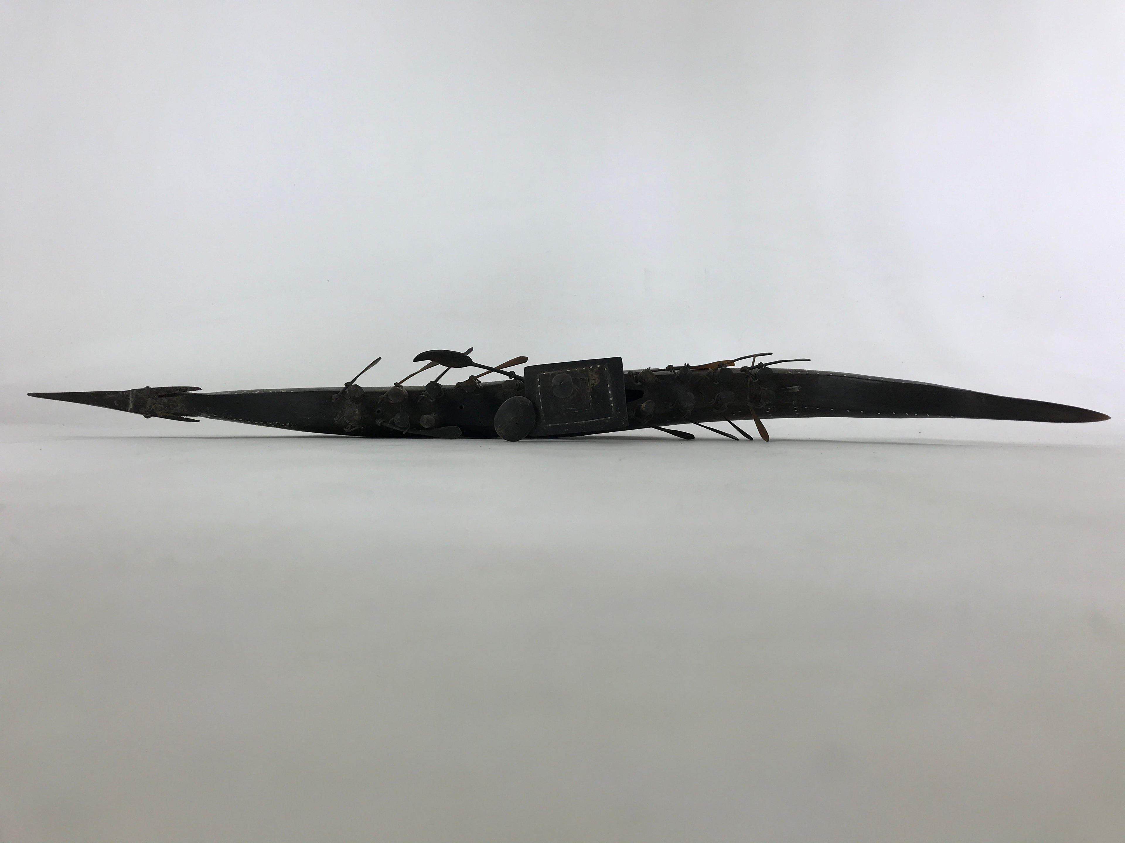 South East Asian Carved Wooden Boat Figure Vtg Ship Canoe Decoration Black BD925