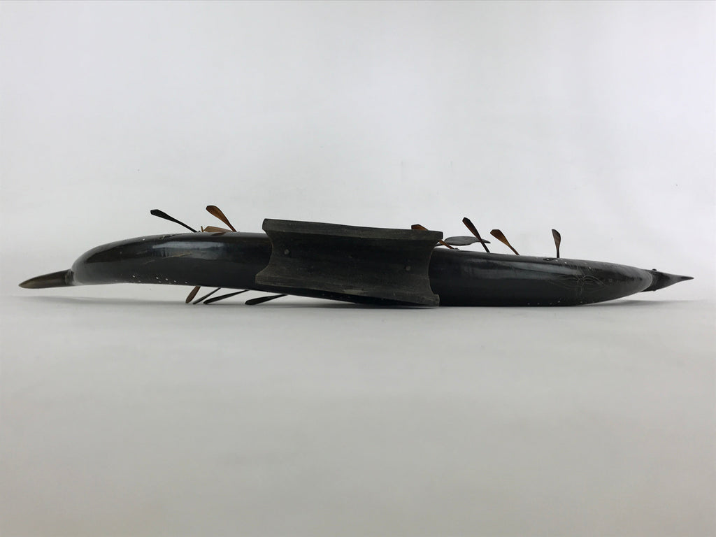 South East Asian Carved Wooden Boat Figure Vtg Ship Canoe Decoration Black BD925