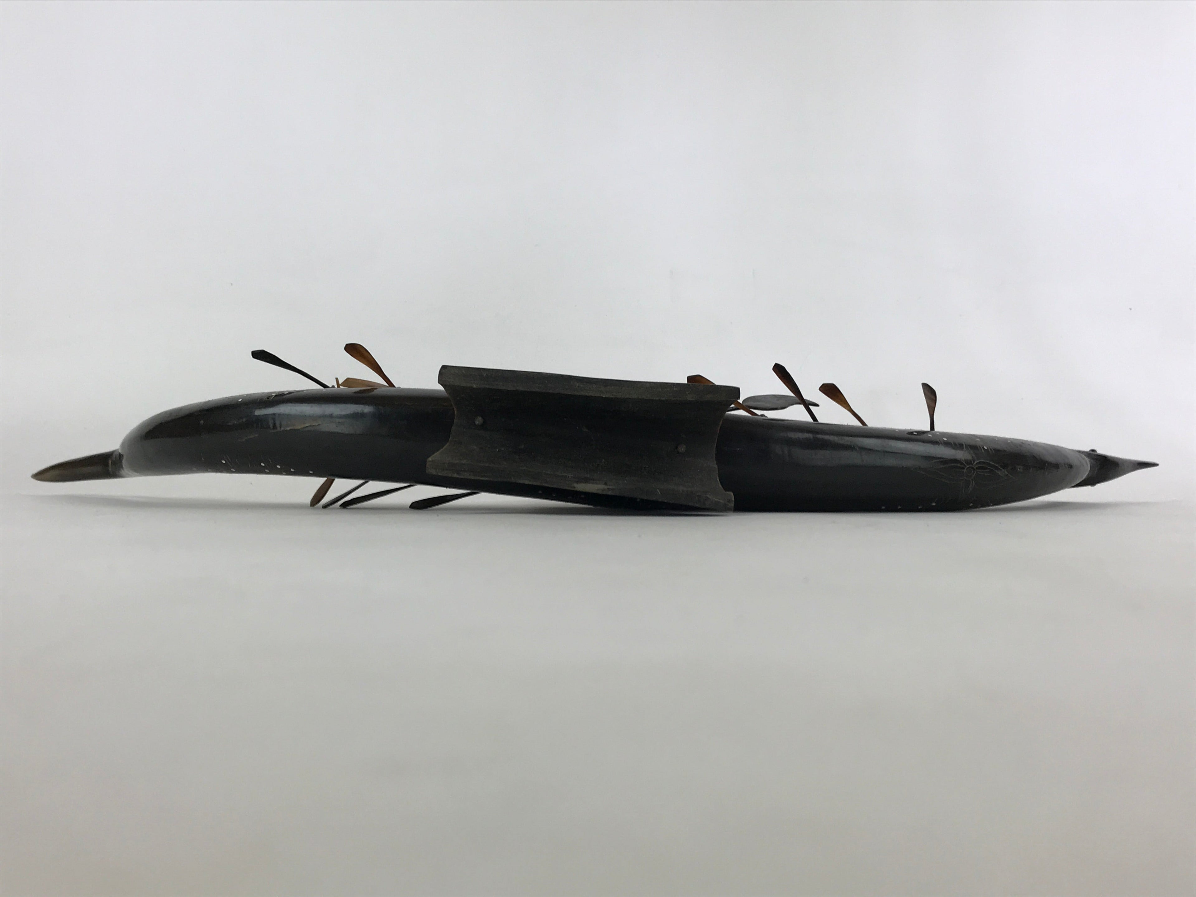 South East Asian Carved Wooden Boat Figure Vtg Ship Canoe Decoration Black BD925
