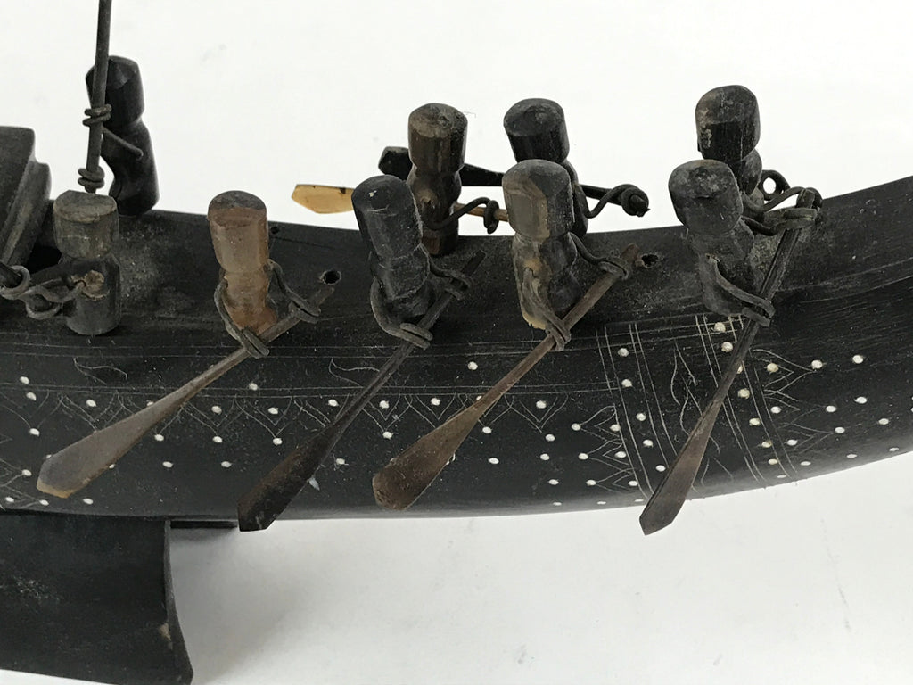 South East Asian Carved Wooden Boat Figure Vtg Ship Canoe Decoration Black BD925