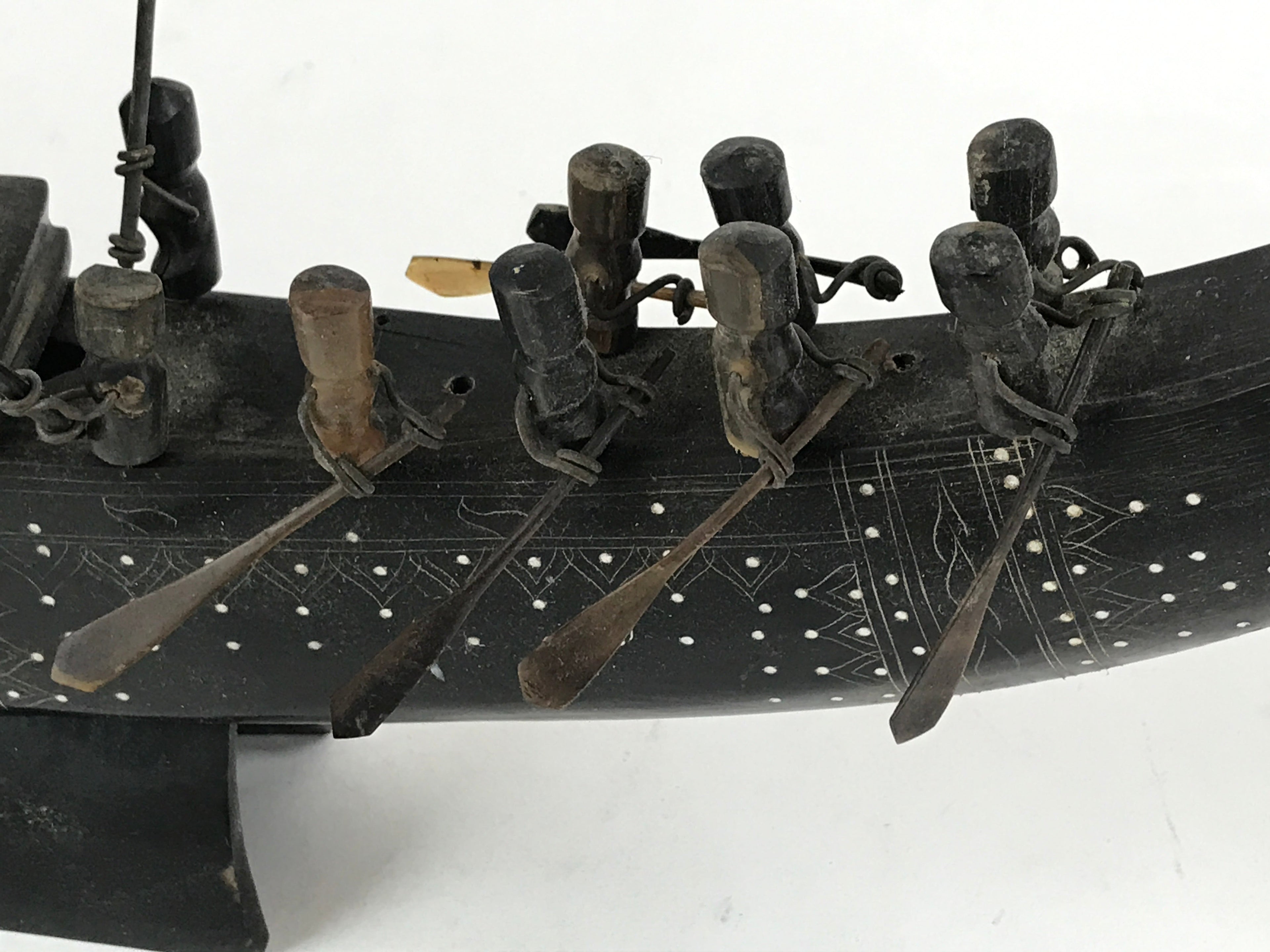 South East Asian Carved Wooden Boat Figure Vtg Ship Canoe Decoration Black BD925