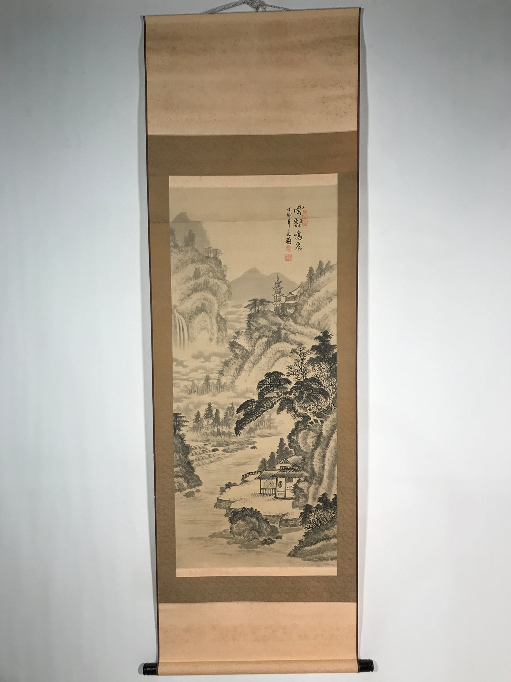 Taiwanese Hanging Scroll Vtg Kakejiku Cho Bunkan Sansui Mountain River KJ55