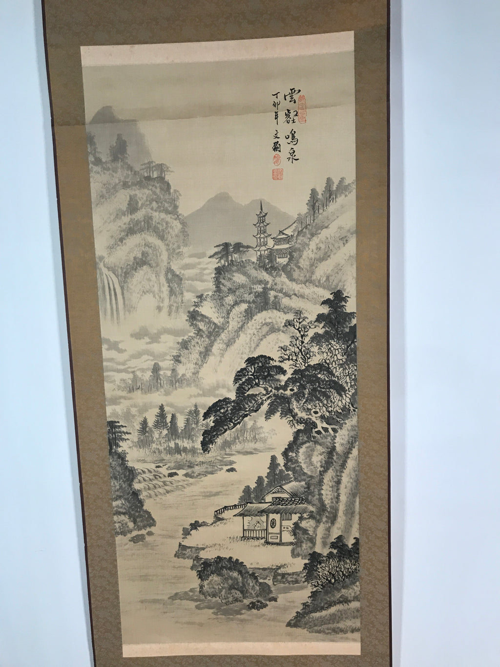 Taiwanese Hanging Scroll Vtg Kakejiku Cho Bunkan Sansui Mountain River KJ55