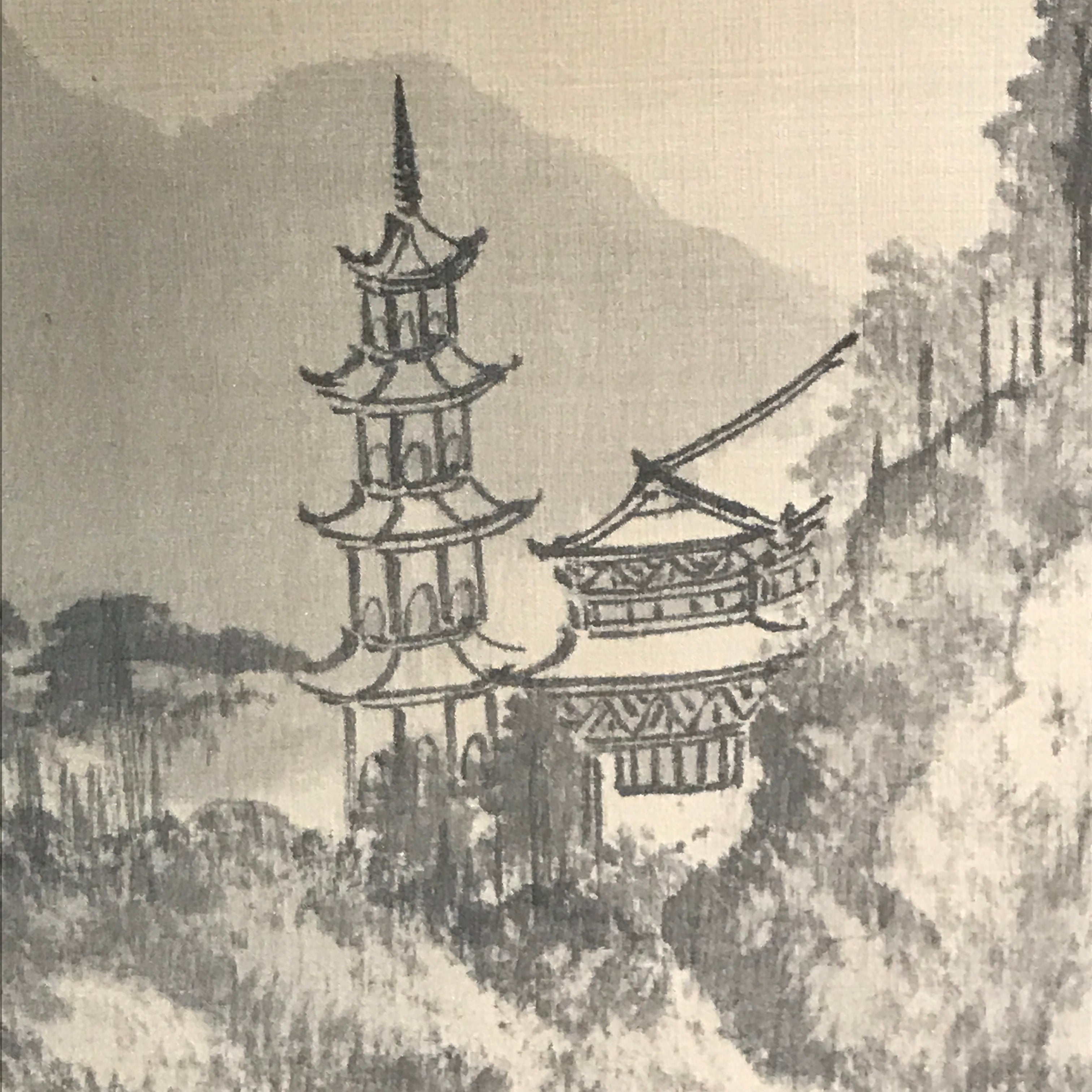 Taiwanese Hanging Scroll Vtg Kakejiku Cho Bunkan Sansui Mountain River KJ55