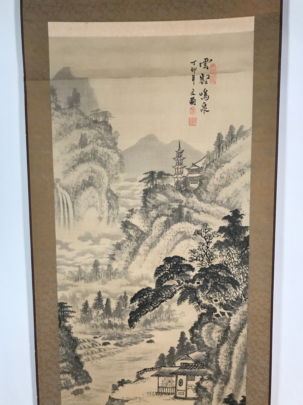 Taiwanese Hanging Scroll Vtg Kakejiku Cho Bunkan Sansui Mountain River KJ55