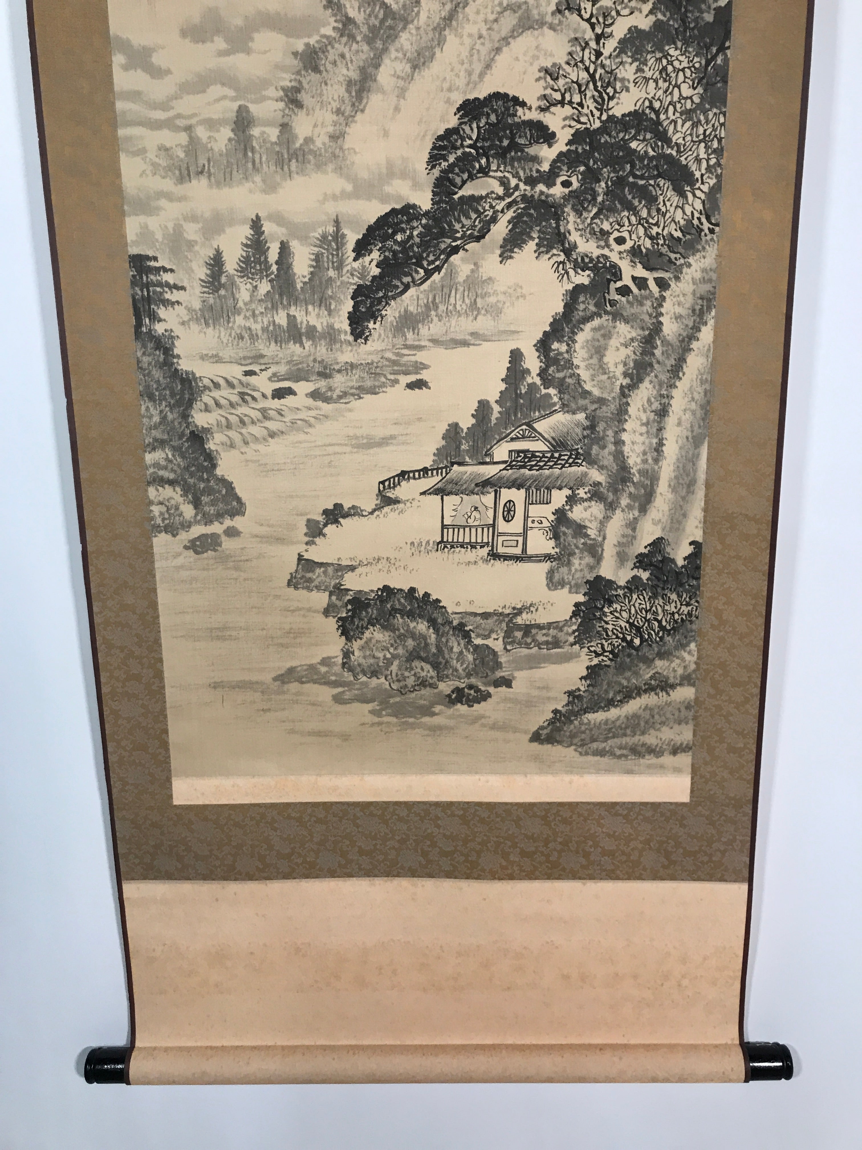 Taiwanese Hanging Scroll Vtg Kakejiku Cho Bunkan Sansui Mountain River KJ55
