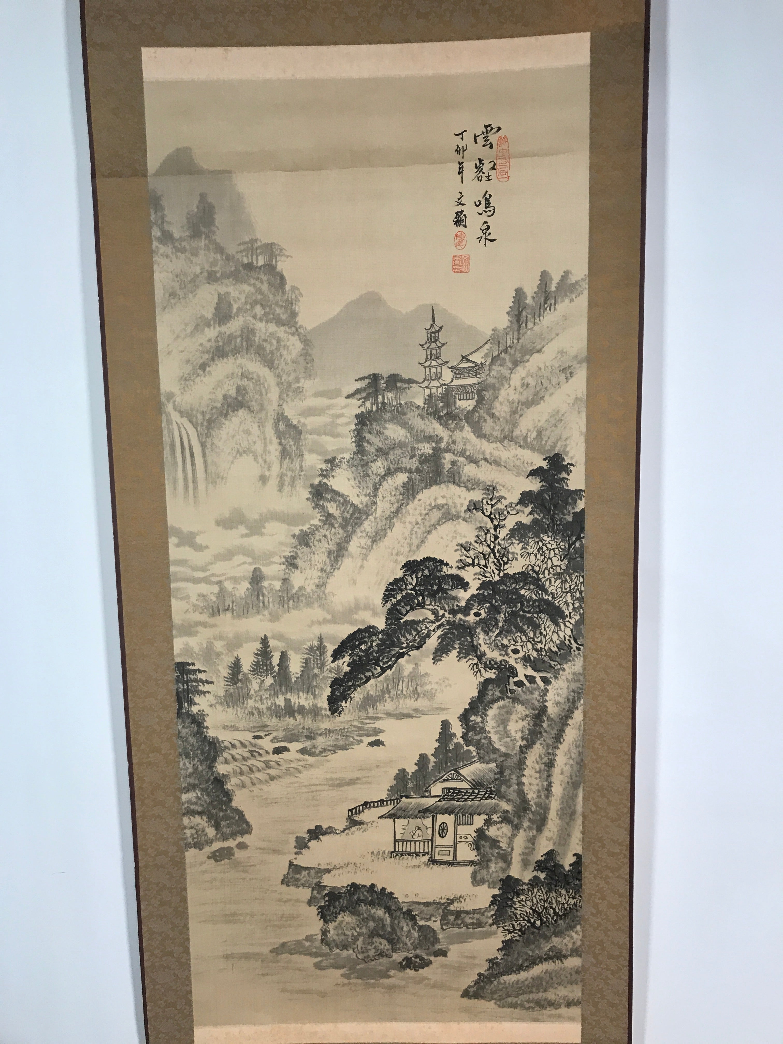 Taiwanese Hanging Scroll Vtg Kakejiku Cho Bunkan Sansui Mountain River KJ55