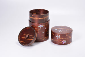 Tea supplies, Full-bark tea caddy, Mother of pearl inlay, Large - Akita cherry bark work, Wood crafts