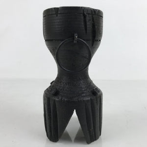 Vintage African Handcarved Wooden Rustic Candlestick Vtg Black Metal Handle L280