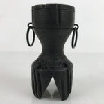 Vintage African Handcarved Wooden Rustic Candlestick Vtg Black Metal Handle L280