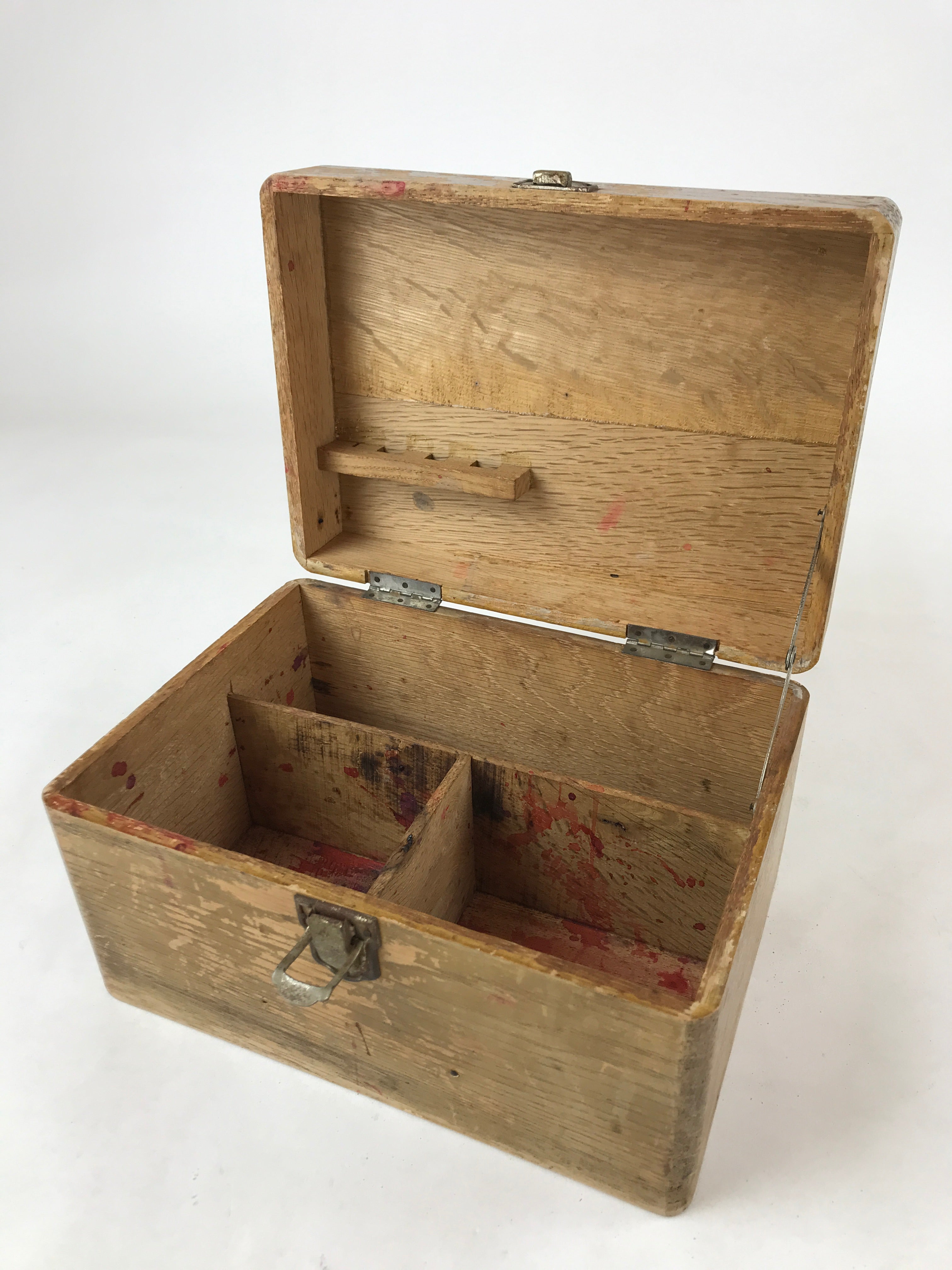 Vintage Japanese Wooden First Aid Kit Storage Box Inside 15x21.5x9cm X77