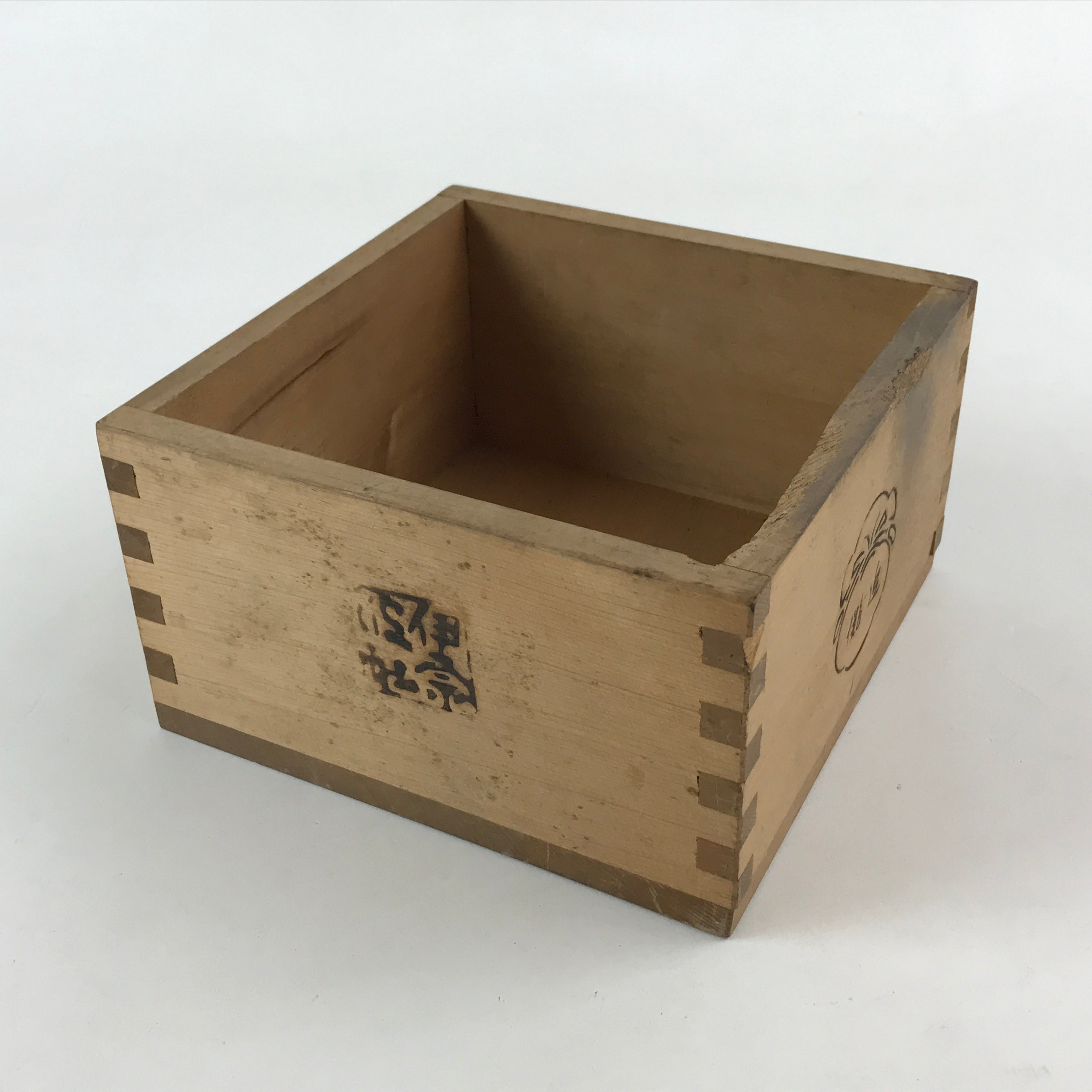 Vintage Japanese Wooden Storage Box Inside 15x15x8.5cm Setsubun Festival X15