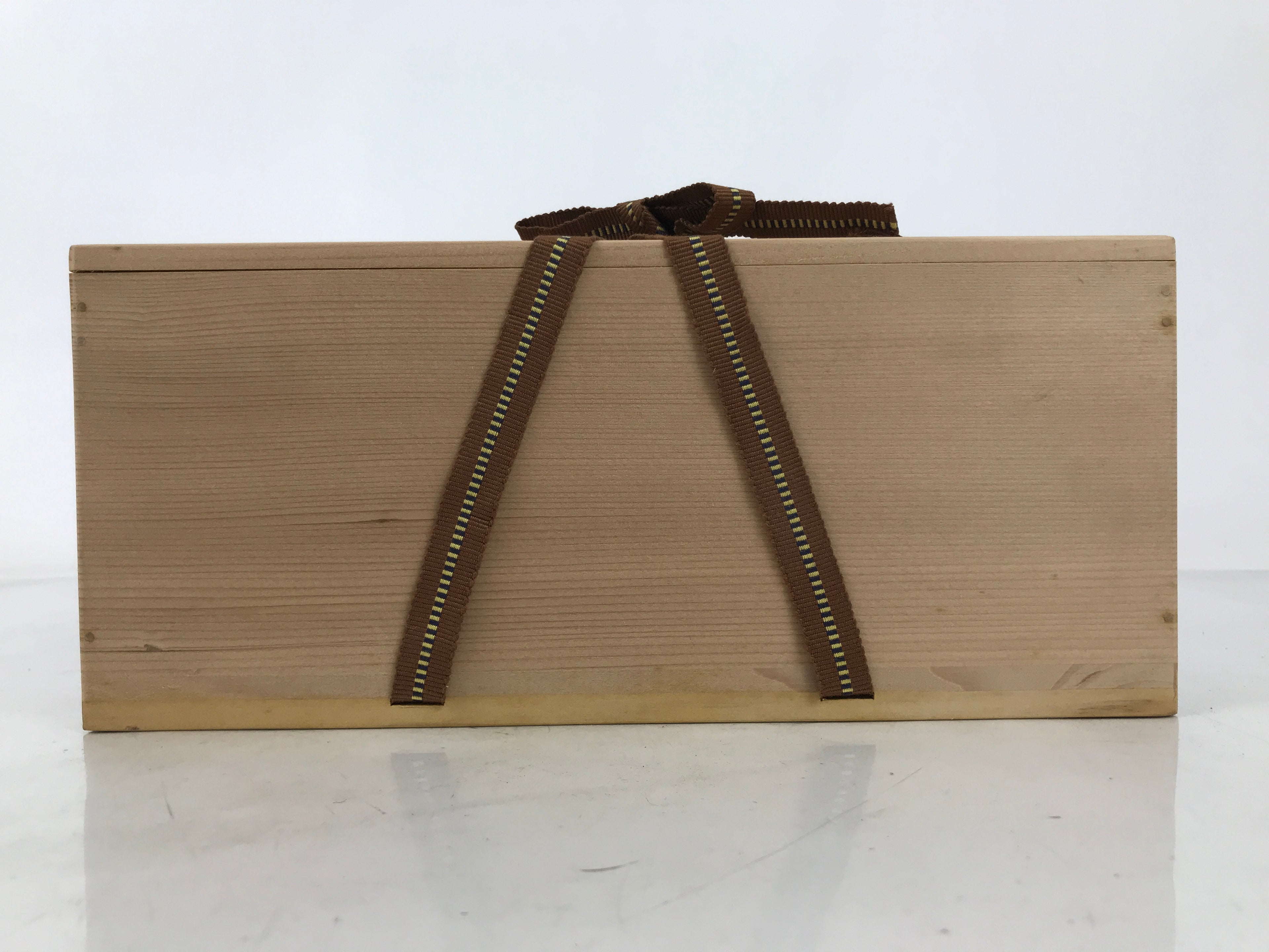 Vtg Japanese Wooden Lidded Pottery Storage Box Inside 26.6x9.5x10.2cm Brown X160