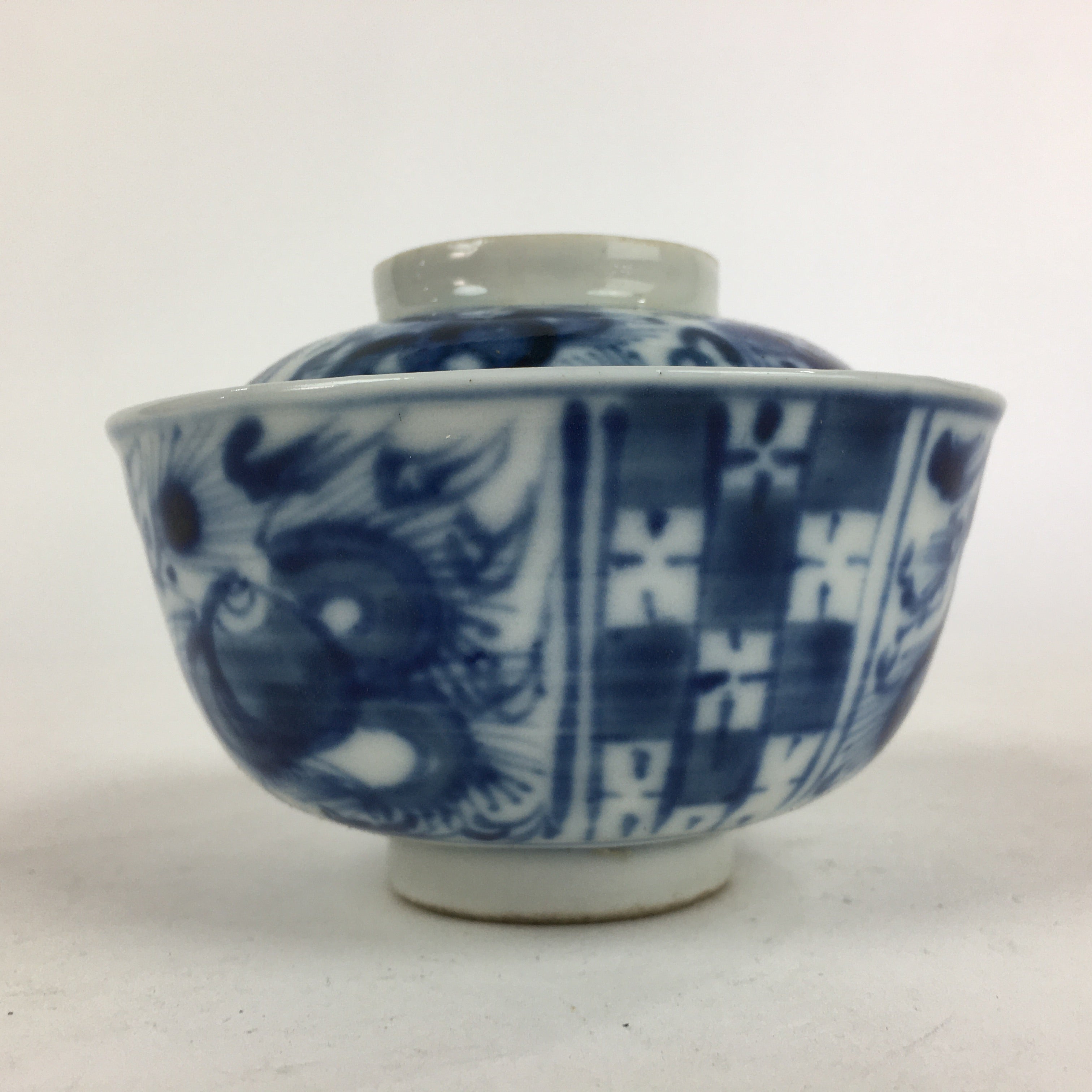 Antique C1824 Japanese Koimari Lidded Teacup Yunomi Blue White PP971