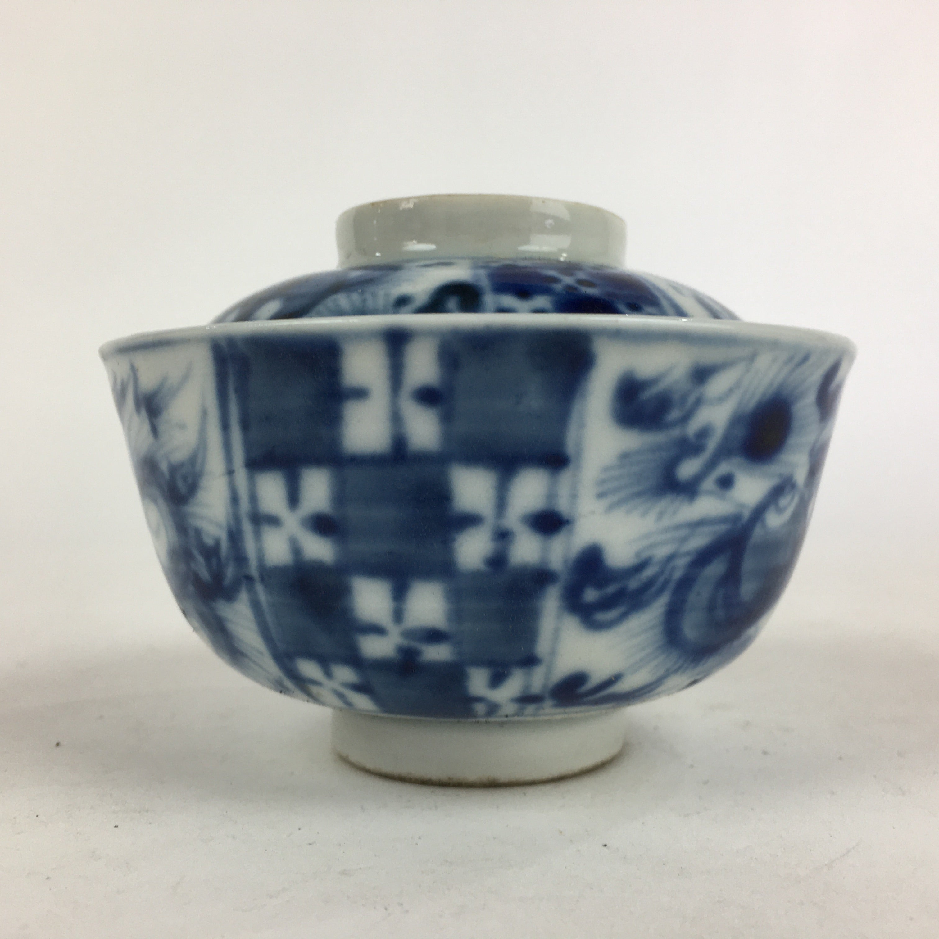 Antique C1824 Japanese Koimari Lidded Teacup Yunomi Blue White PP971