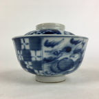 Antique C1824 Japanese Koimari Lidded Teacup Yunomi Blue White PP971