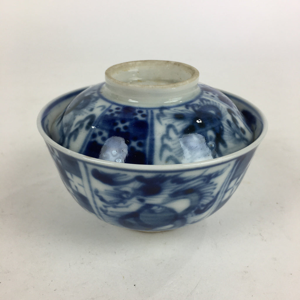 Antique C1824 Japanese Koimari Lidded Teacup Yunomi Blue White PP971
