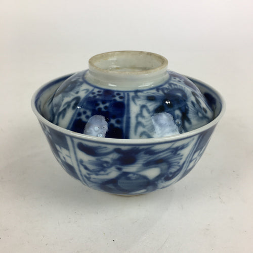 Antique C1824 Japanese Koimari Lidded Teacup Yunomi Blue White PP971