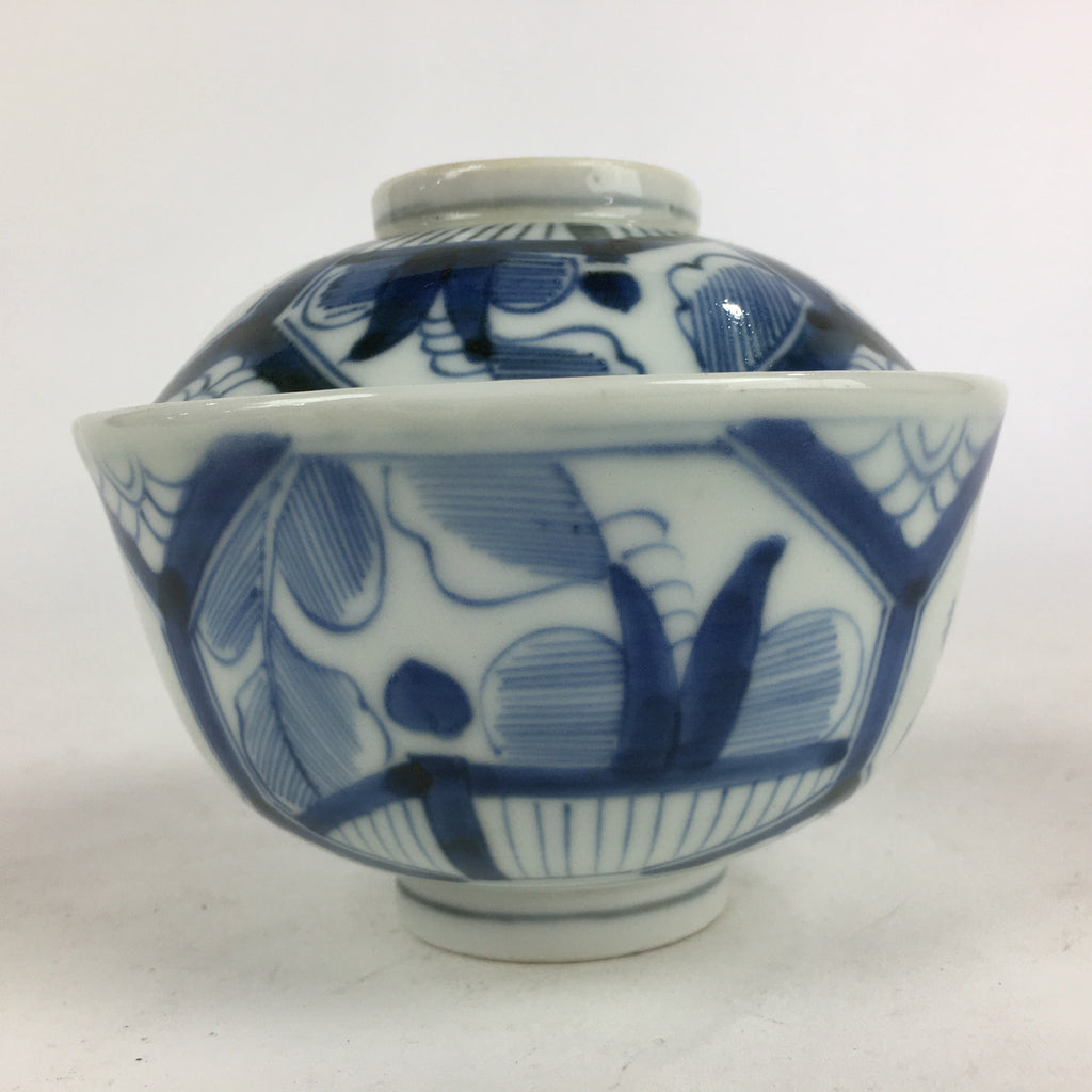 Antique C1824 Japanese Koimari Lidded Teacup Yunomi Blue White PP972