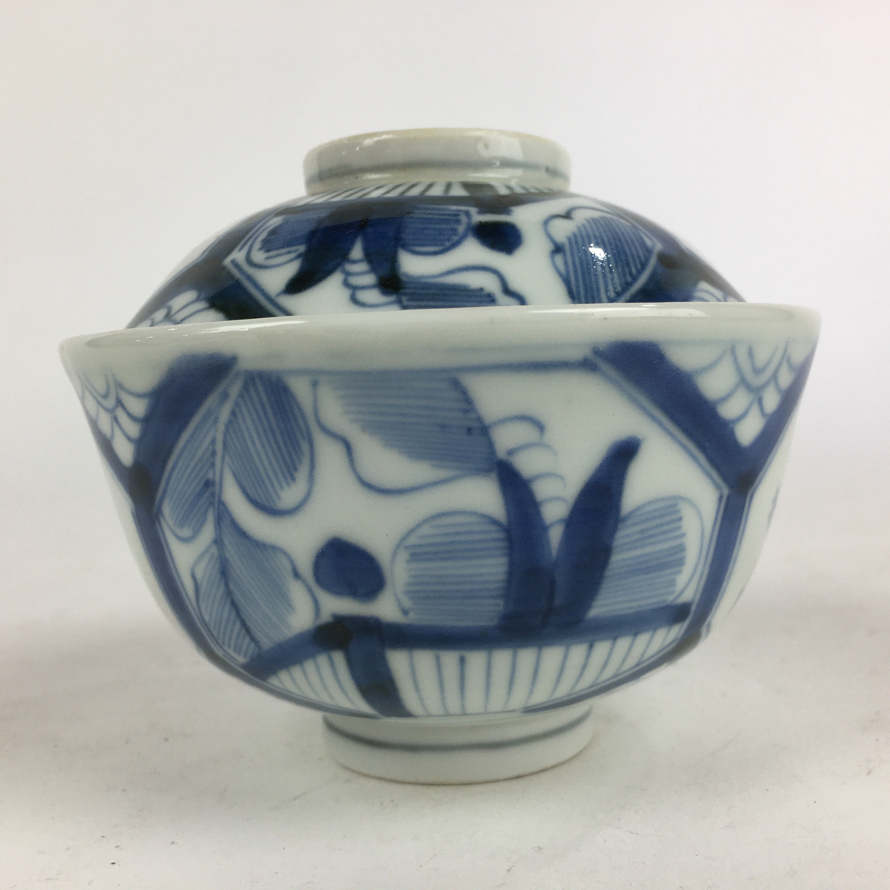 Antique C1824 Japanese Koimari Lidded Teacup Yunomi Blue White PP972