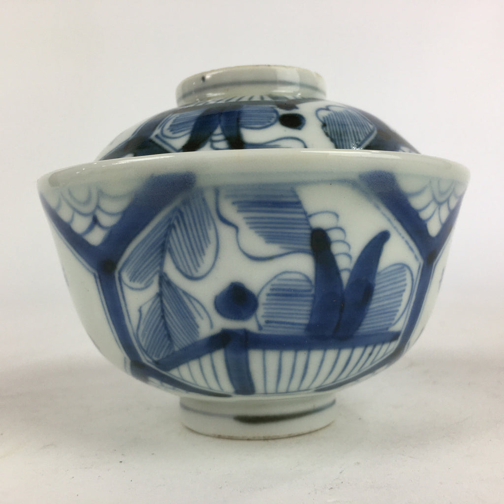 Antique C1824 Japanese Koimari Lidded Teacup Yunomi Blue White PP972
