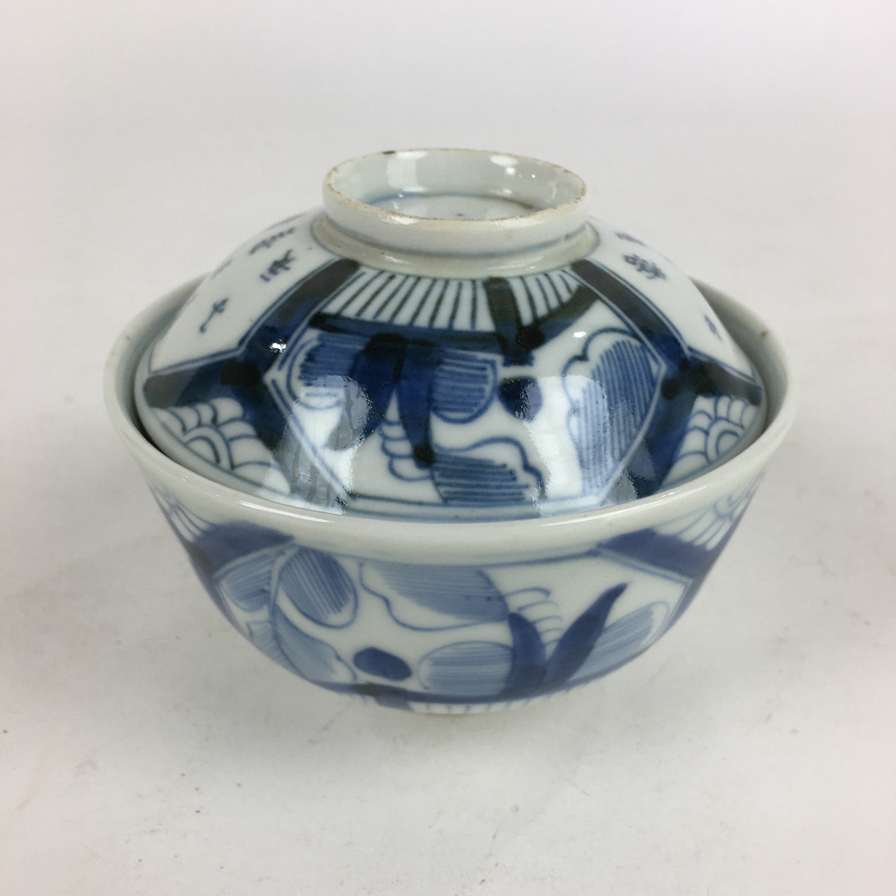 Antique C1824 Japanese Koimari Lidded Teacup Yunomi Blue White PP972
