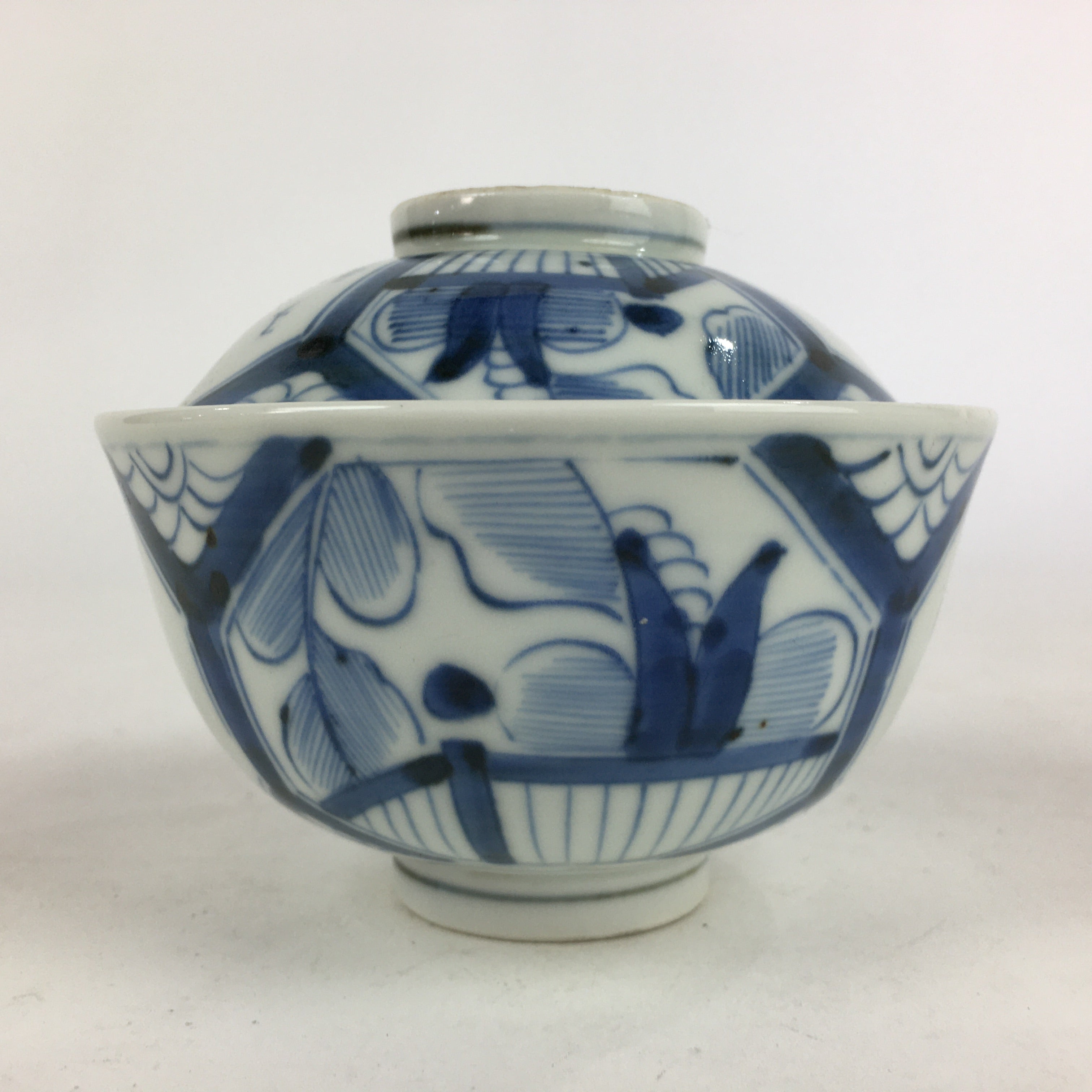 Antique C1824 Japanese Koimari Lidded Teacup Yunomi Blue White PP973