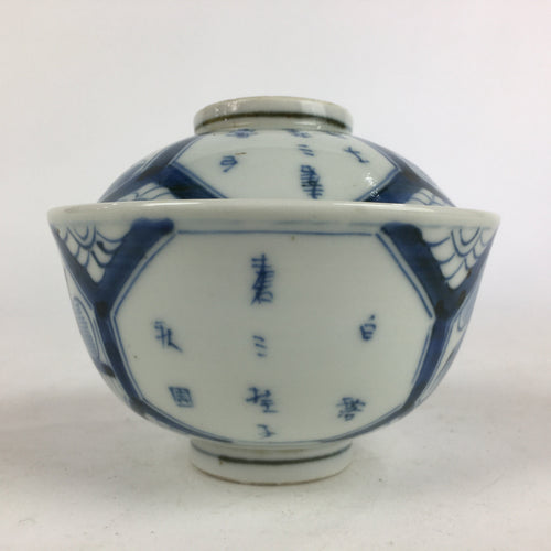Antique C1824 Japanese Koimari Lidded Teacup Yunomi Blue White PP973