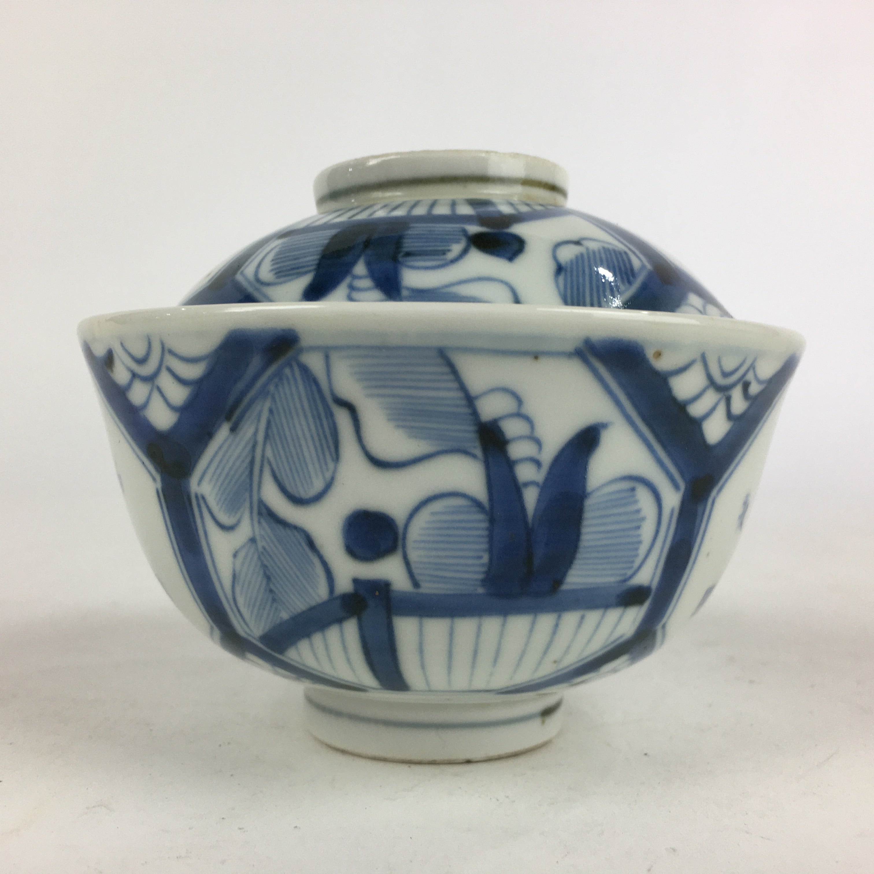 Antique C1824 Japanese Koimari Lidded Teacup Yunomi Blue White PP973