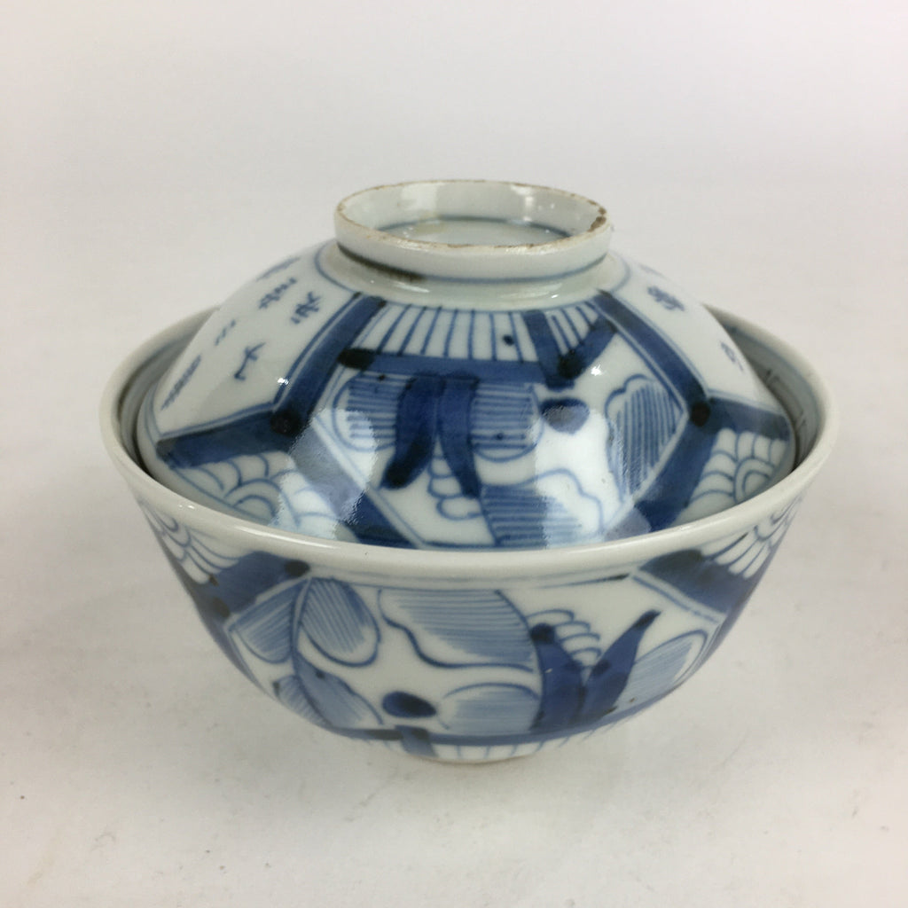 Antique C1824 Japanese Koimari Lidded Teacup Yunomi Blue White PP973