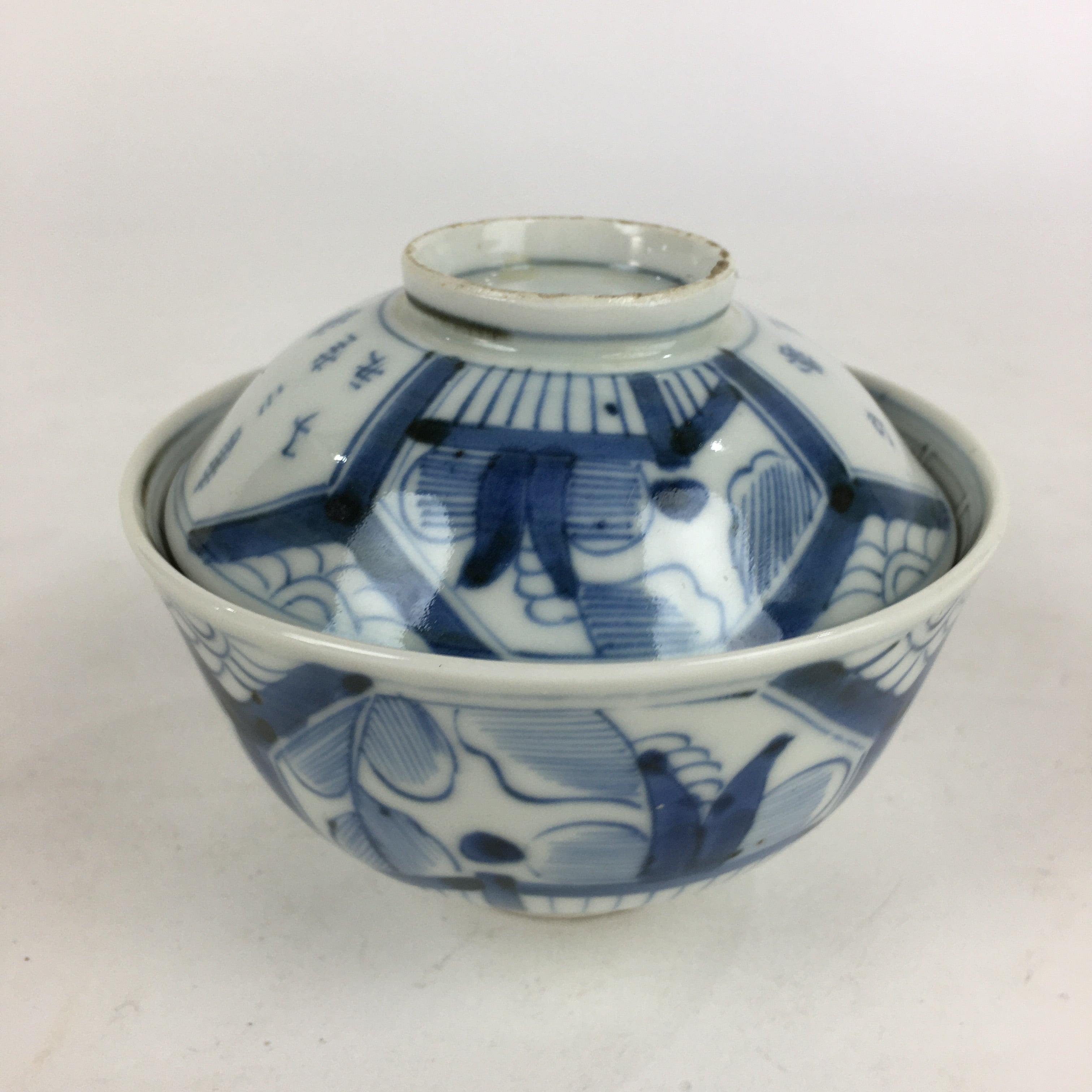 Antique C1824 Japanese Koimari Lidded Teacup Yunomi Blue White PP973