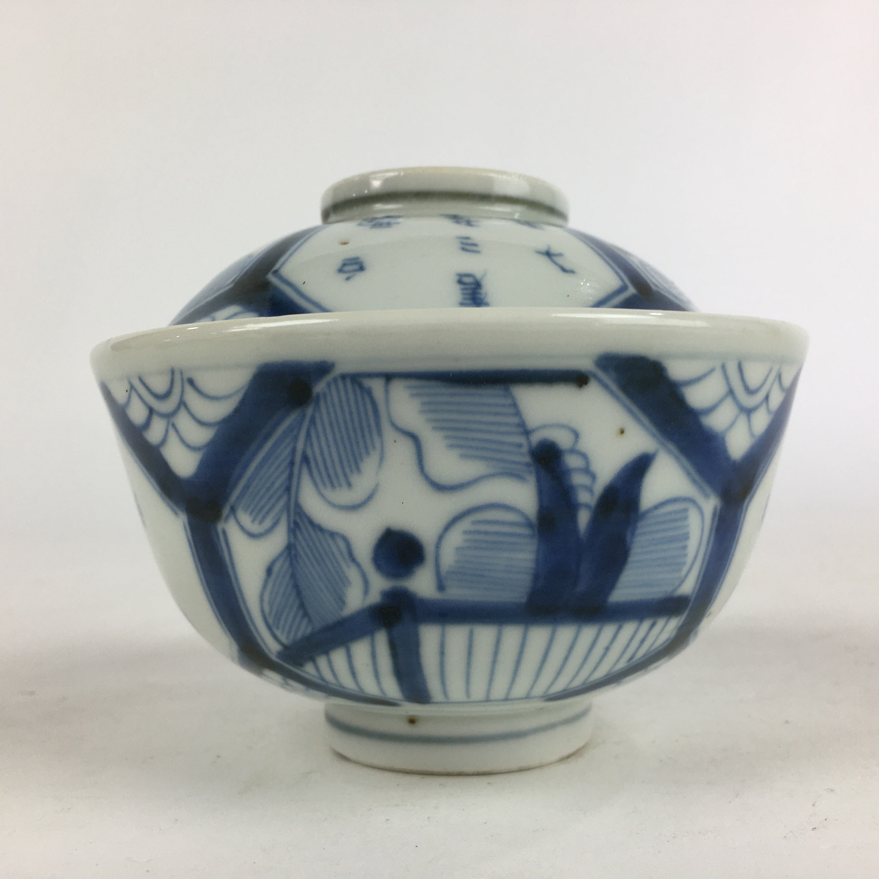 Antique C1824 Japanese Koimari Lidded Teacup Yunomi Blue White PP974