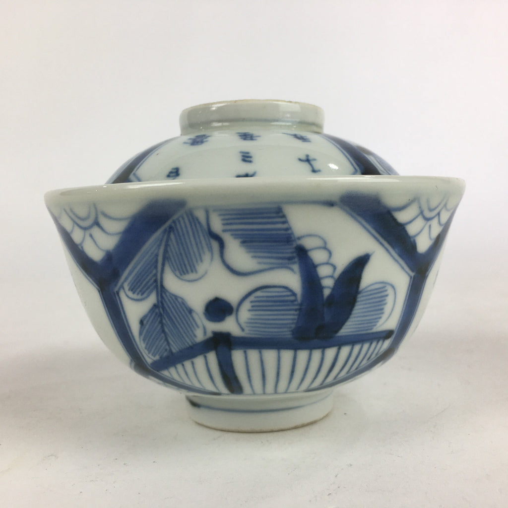 Antique C1824 Japanese Koimari Lidded Teacup Yunomi Blue White PP975