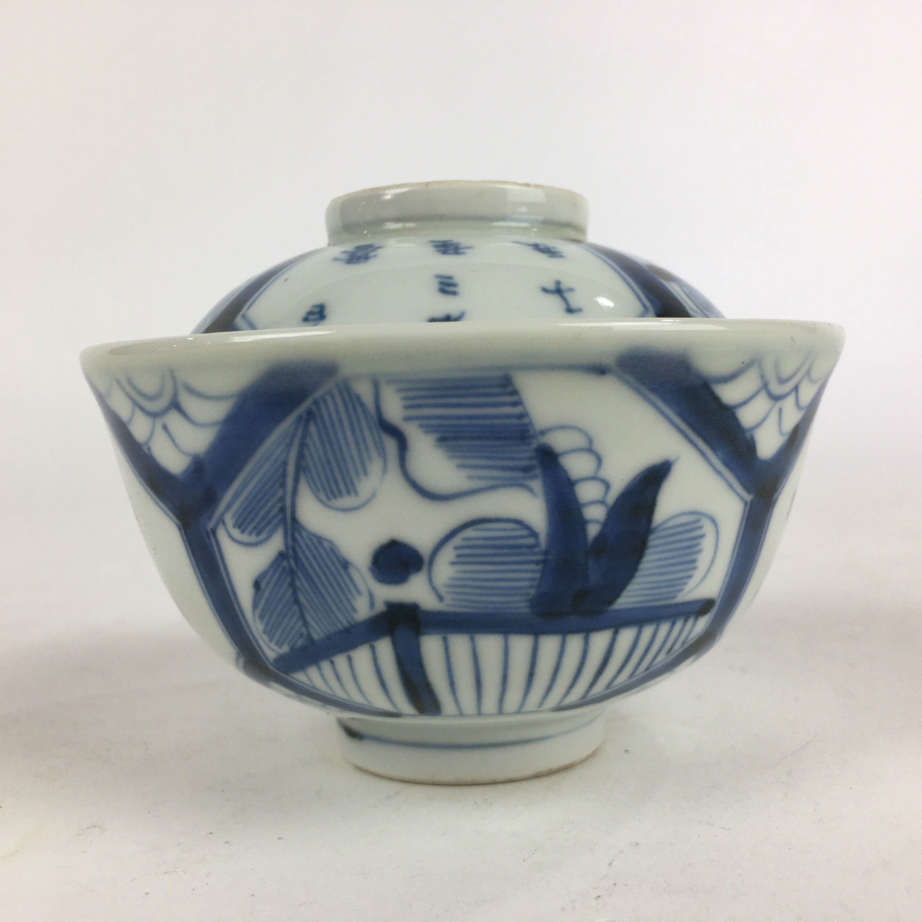 Antique C1824 Japanese Koimari Lidded Teacup Yunomi Blue White PP975